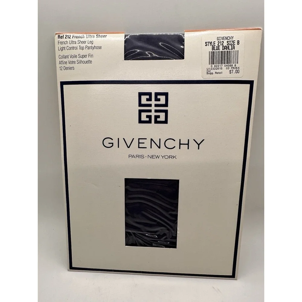 Vintage Givenchy Pantyhose Style 212 Size B Blue Dahlia French Ultra Sheer Leg